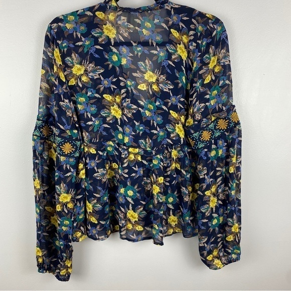 ANTHROPOLOGIE Meadow Rue Strasser Floral Print Embellished Long Sleeve Blouse XS - Picture 9 of 15